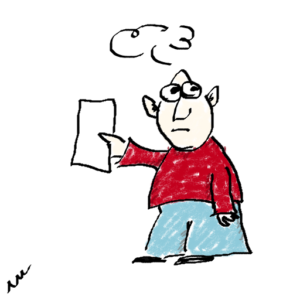 cartoon person with an empty piece of paper