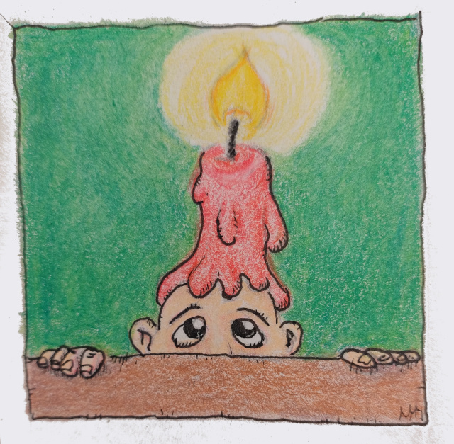 person with candle on its head